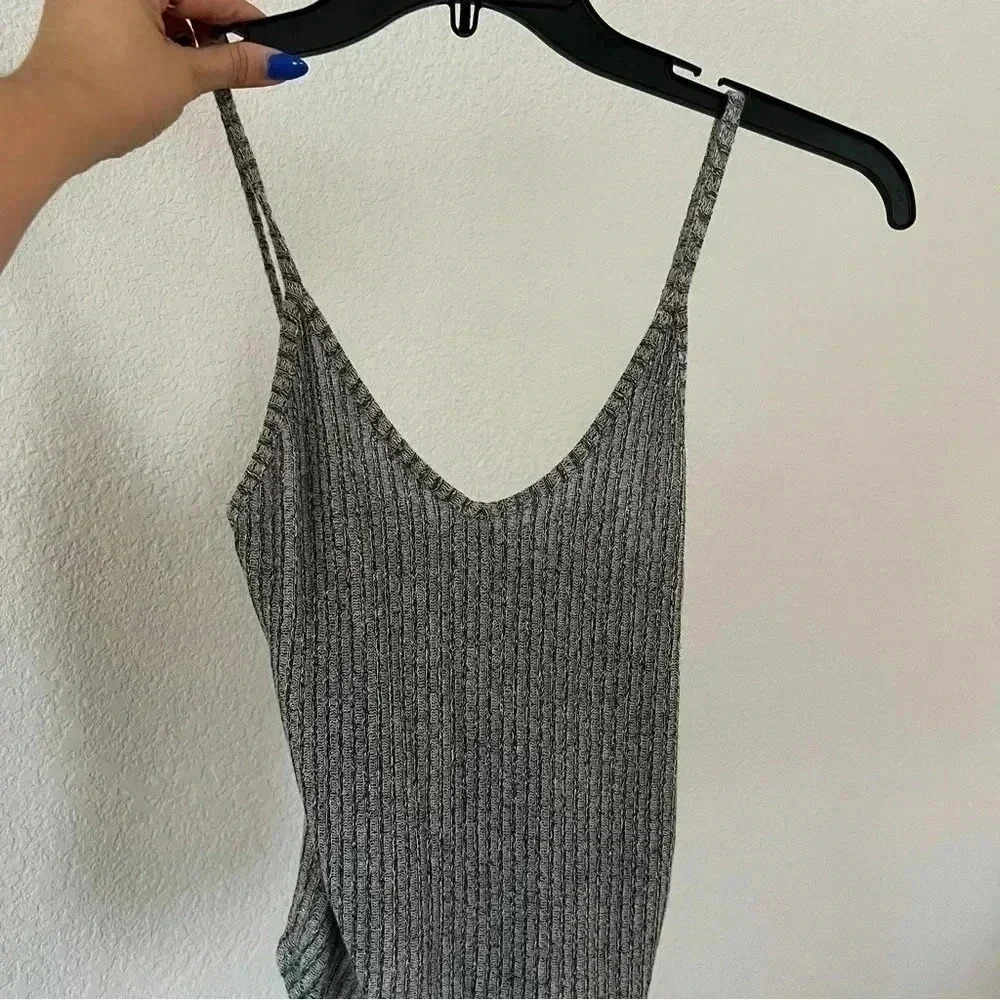 Charlotte Russe Gray Ribbed Tank Top
